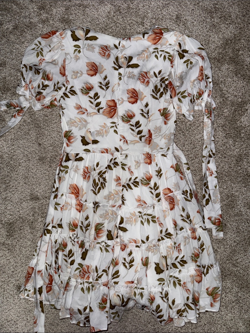 Floral Wrap Mini Dress in White with Rust & Olive Print - Picture 3 of 3